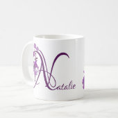  Natalie naam  paarse bloemenpret Koffiemok (Voorkant links)