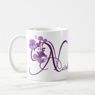  Natalie naam  paarse bloemenpret Koffiemok