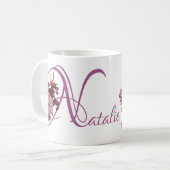  Natalie naam roze kersenbloesem boho Koffiemok (Voorkant links)