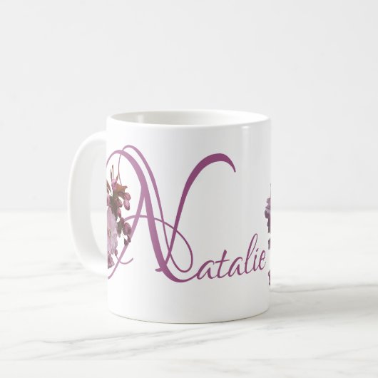  Natalie naam roze kersenbloesem boho Koffiemok (Voorkant links)