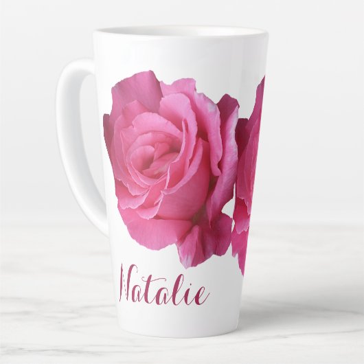  Natalie naam roze rozenbloemen boho Latte Mok (Linkerhoek)