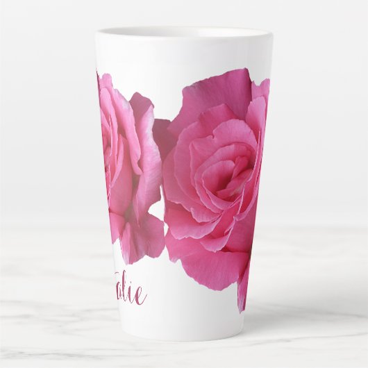 Natalie naam roze rozenbloemen boho Latte Mok (Voorkant)