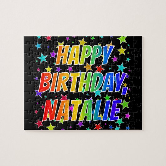 "NATALIE" Voornaam, geun "HAPPY BIRTHDAY" Legpuzzel (Horizontaal)
