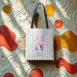 Natalie's Kleurrijke Bloemige Monogram Ontwerp - N Tote Bag
