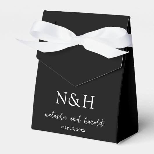 Natasha Black Monogram Moderne bruiloft Bedankdoosjes (Voorkant Zijde)