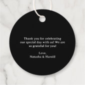Natasha Black Monogram Moderne bruiloft Bedankjes Labels (Achterkant)