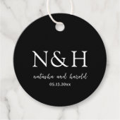 Natasha Black Monogram Moderne bruiloft Bedankjes Labels (Voorkant)