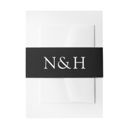 Natasha Black Monogram Moderne bruiloft Uitnodigingen Wikkel