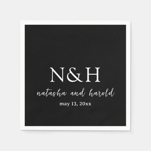 Natasha Black Monogram Moderne Trouw Servet (Voorkant)