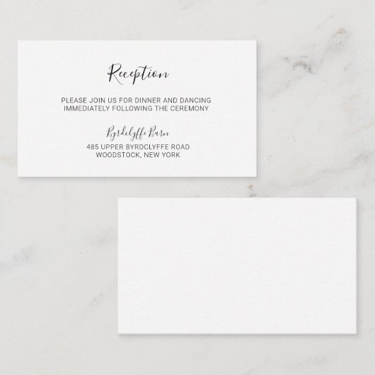 Natasha Calligraphy Black White Wedding Reception Informatiekaartje (Voorkant / Achterkant)
