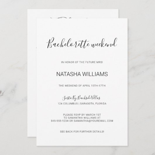 Natasha Chic Bachelorette Weekend met reisroute Kaart (Voorkant / Achterkant)