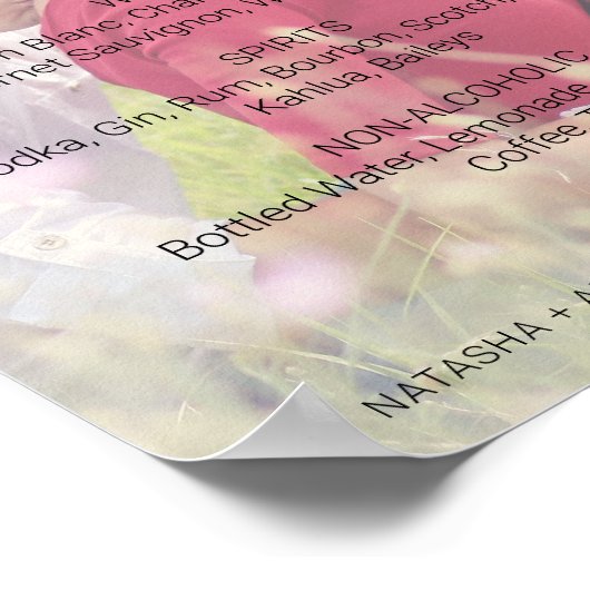 Natasha Dranken Menu Rustiek Foto Trouwbord Poster (Hoek)
