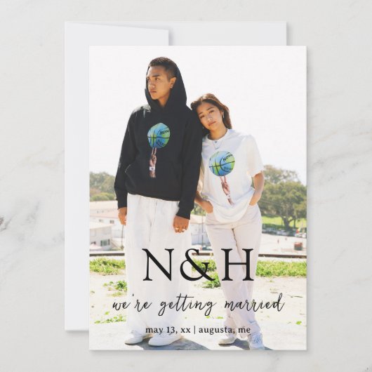 Natasha Foto Monogram Moderne bruiloft Save The Date (Voorkant)