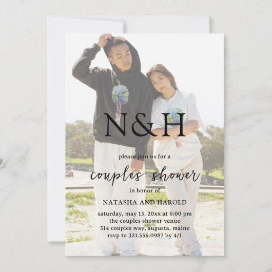 Natasha Foto Monogram Moderne Koppels Douche Kaart (Voorkant)