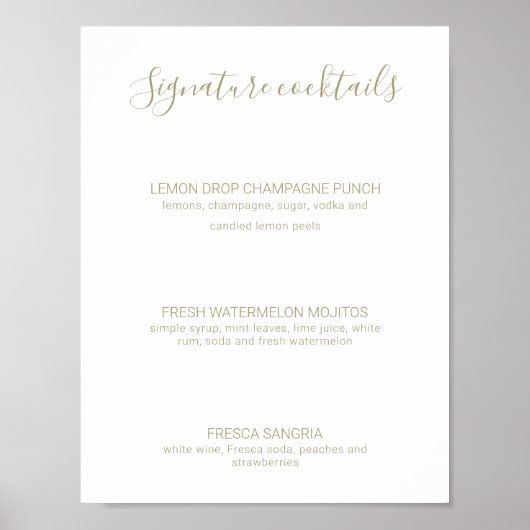 Natasha Gold Signature Drink Rustic Wedding Sign Poster (Voorkant)