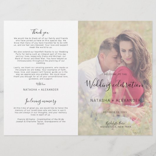 Natasha Modern Photo Wedding Ceremony Program (Voorkant)