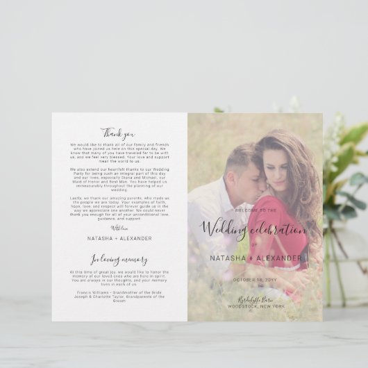 Natasha Modern Photo Wedding Ceremony Program (Staand voorkant)