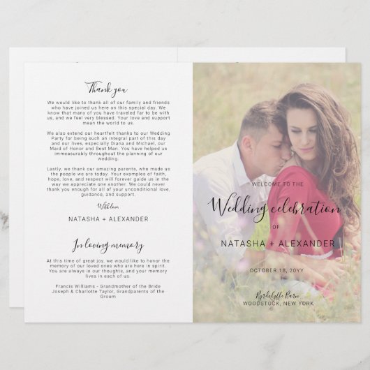 Natasha Modern Photo Wedding Ceremony Program (Voorkant / Achterkant)