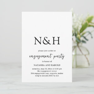 Natasha Monogram Modern Engagement Party Kaart