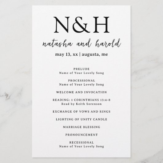 Natasha Monogram Modern Wedding Programma Flyer (Voorkant)