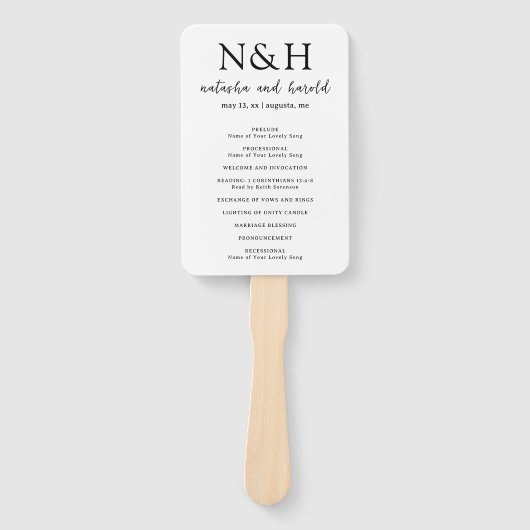 Natasha Monogram Modern Wedding Programma Handwaaier (Voorkant)