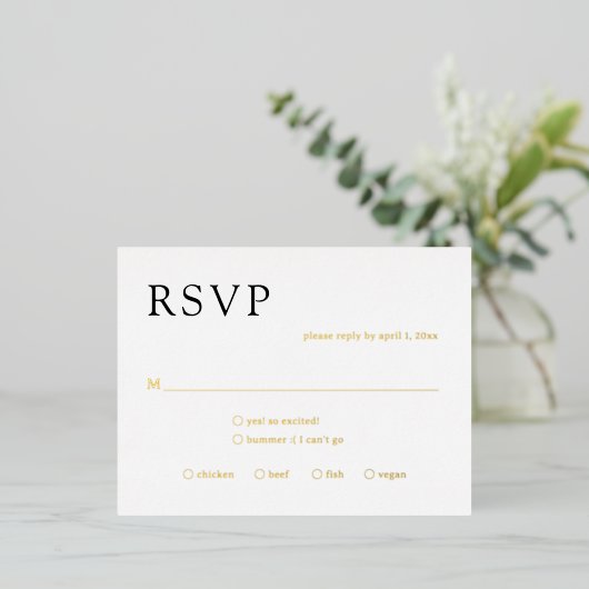 Natasha Monogram Modern Wedding RSVP Kaart (Staand Voorkant)