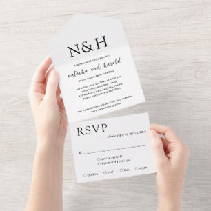 Natasha Monogram Moderne bruiloft All In One Uitnodiging
