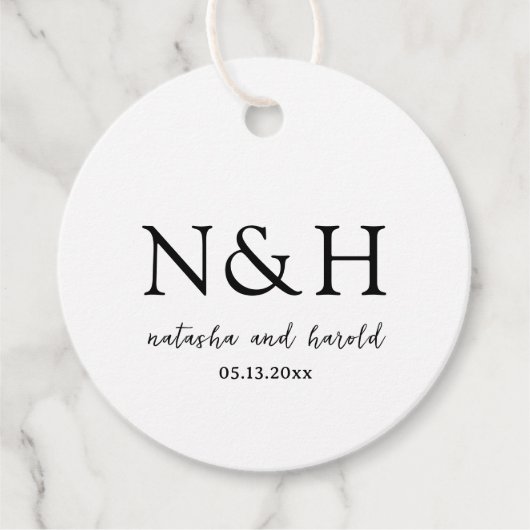 Natasha Monogram Moderne bruiloft Bedankjes Labels (Voorkant)