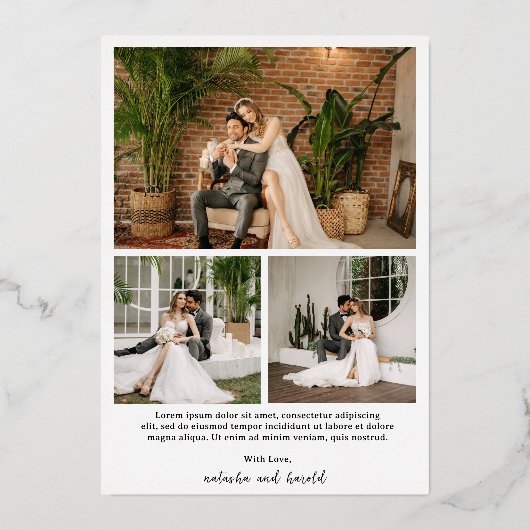 Natasha Monogram Moderne bruiloft Bedankt Card Folie Uitnodiging (Achterkant)