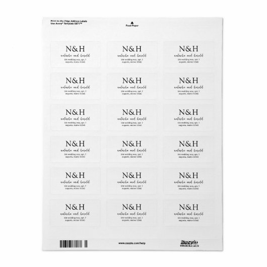 Natasha Monogram Moderne bruiloft Etiket (Full Sheet)