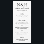 Natasha Monogram Moderne bruiloft Menu<br><div class="desc">Modern huwelijksmenu met een eenvoudig en minimaal zwart-wit ontwerp met uw monogram in een vet lettertype,  samen met uw namen in een elegant handschrift.</div>