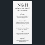 Natasha Monogram Moderne bruiloft Menu<br><div class="desc">Modern huwelijksmenu met een eenvoudig en minimaal zwart-wit ontwerp met uw monogram in een vet lettertype,  samen met uw namen in een elegant handschrift.</div>