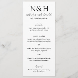 Natasha Monogram Moderne bruiloft Menu