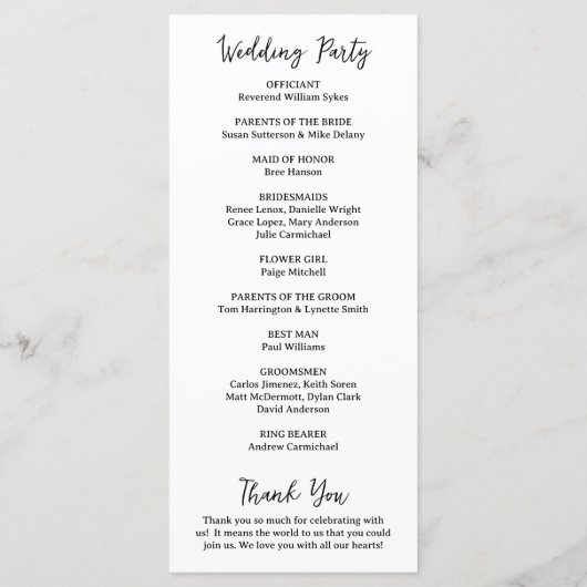 Natasha Monogram Moderne bruiloft Programmakaart (Achterkant)