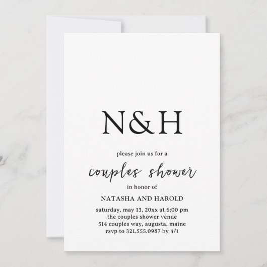 Natasha Monogram Moderne Koppels Douche Kaart (Voorkant)