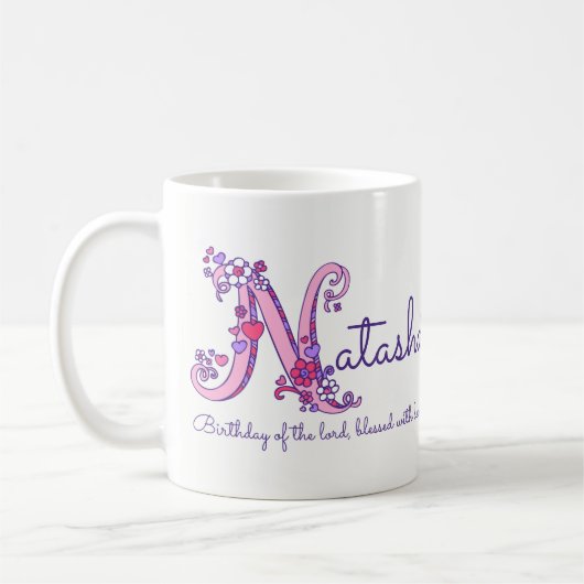 Natasha-naam die gepersonaliseerde N-monogram-mok  Koffiemok (Links)
