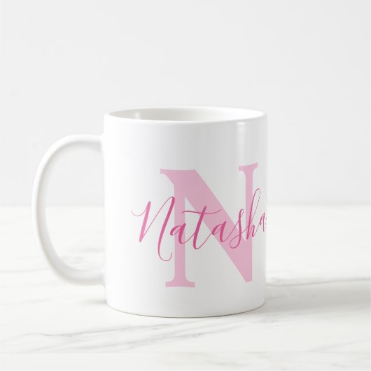 Natasha name meaning and monogram pink text koffiemok (Links)