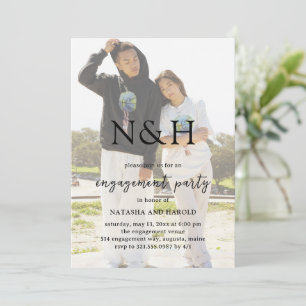 Natasha Photo Monogram Modern Engagement Party Kaart