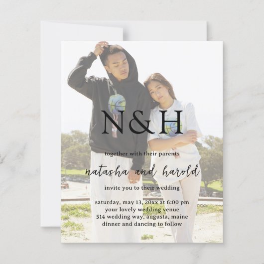 Natasha Photo Monogram Moderne Uitnodiging voor de (Voorkant)
