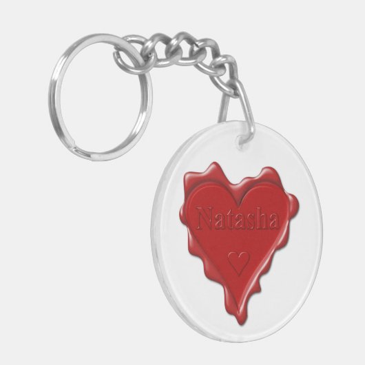Natasha. Red heart wax seal met de naam Natasha Sleutelhanger (Voorkant Links)
