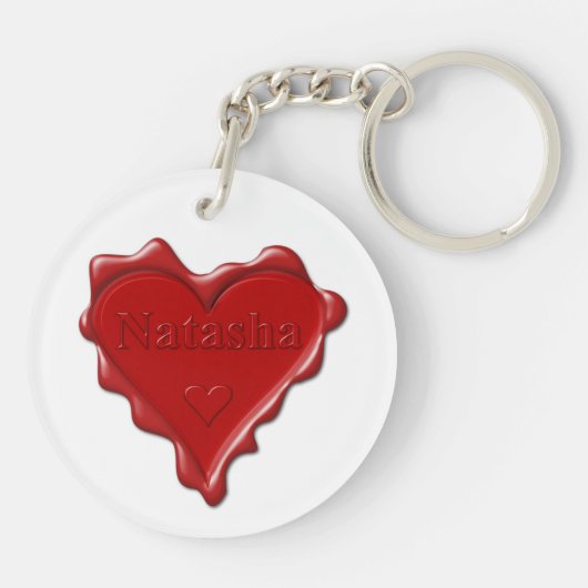 Natasha. Red heart wax seal met de naam Natasha Sleutelhanger (Achterkant)