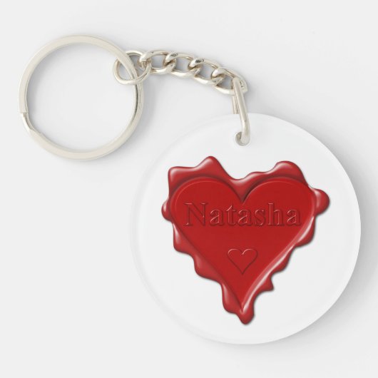 Natasha. Red heart wax seal met de naam Natasha Sleutelhanger (Voorkant)