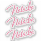 Natasha roze cursieve letters x3 sticker (Voorkant)