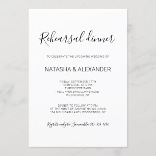 Natasha Rustic Black Calligraphy Rehearsal Dinner Kaart