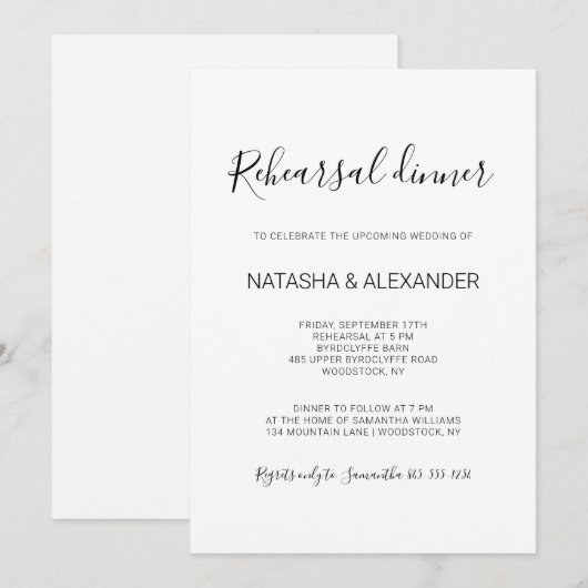 Natasha Rustic Black Calligraphy repetitie diner Kaart (Voorkant / Achterkant)