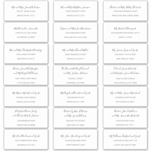 Natasha Simple Black White Guest Adresetiketten Sticker (Voorkant)