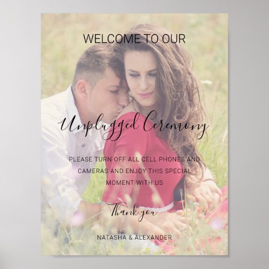 Natasha Unplugged Ceremony Photo Wedding Sign Poster (Voorkant)