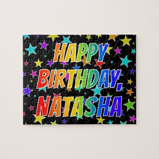 "NATASHA" Voornaam, geun "HAPPY BIRTHDAY" Legpuzzel (Horizontaal)