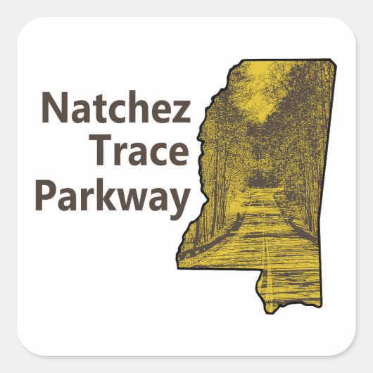 Natchez Trace Parkway Mississippi Kaart Vierkante Sticker (Voorkant)