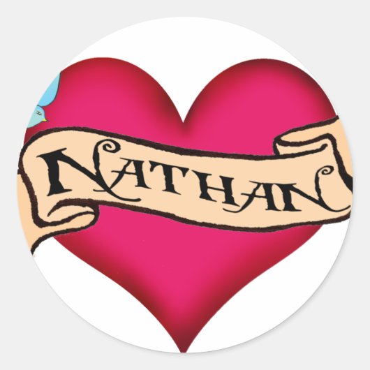 Nathan - Custom Heart Tattoo T-shirts & Geschenken Ronde Sticker (Voorkant)